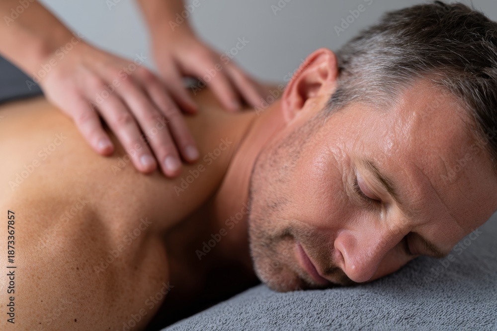 Fototapeta premium Relaxed mature caucasian male receiving therapeutic massage
