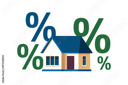 A house with percentage signs indicating mortgage rates or financial planning