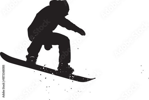 High Action Silhouette of a Snowboarder Catching Big Air and Performing a Jump