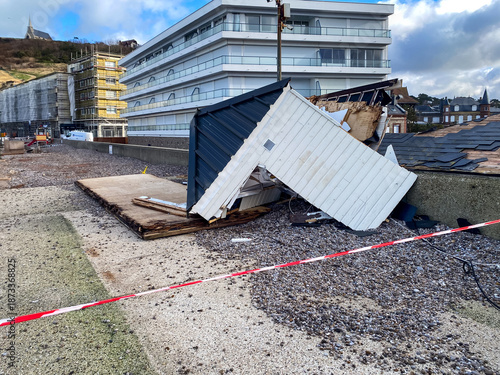 Etretat, France, Normandy 10 January 2026. Storm Dorrit damage in Etretat, Normandy – destroyed coastal promenade after hurricane