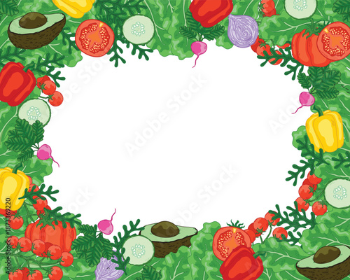 Colourful vector frame with different vegetables 