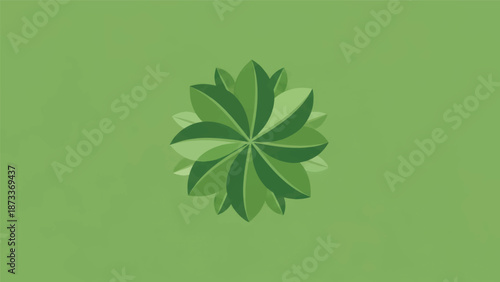 Stylized Circular Leaf Motif Centered on Gradient Green Background.