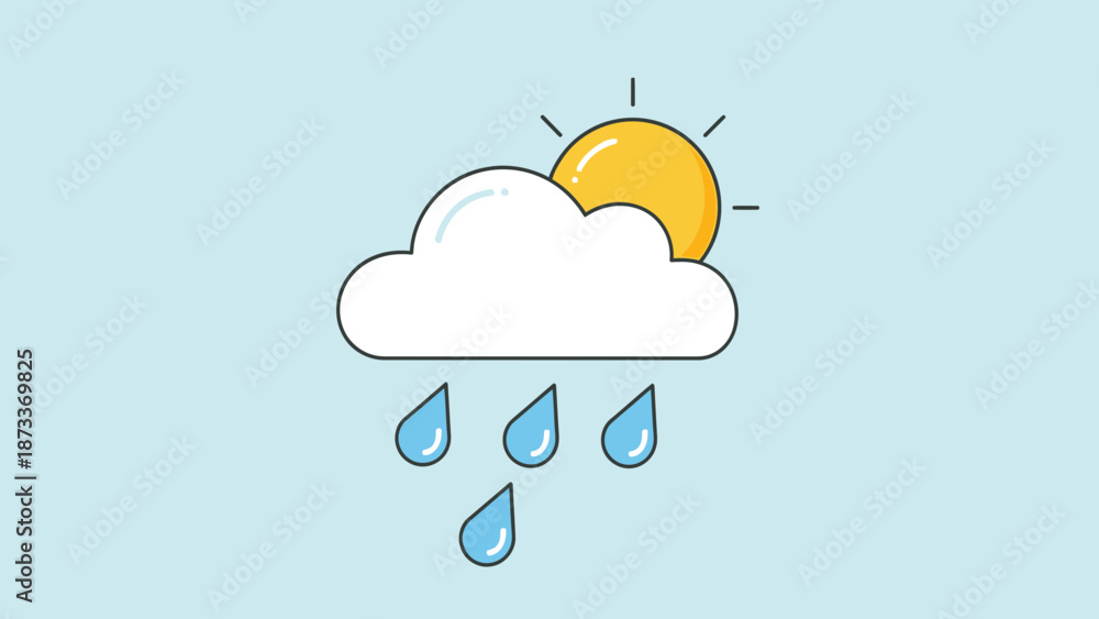 Obraz premium Sun shining through clouds with rain falling down on a serene landscape viewed from above