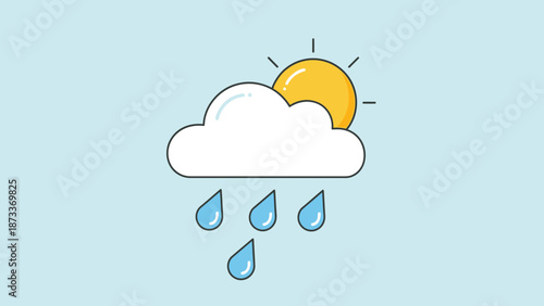 Sun shining through clouds with rain falling down on a serene landscape viewed from above