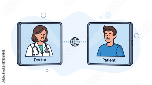 A doctor and patient connected virtually through a digital interface