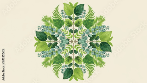 Circular Green Leaf Wreath: A Verdant Botanical Design.