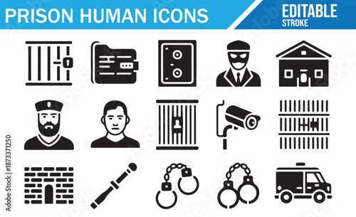Vector icons of prison guards and prisoners.