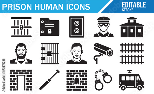 Prison building and transport doodle icons.