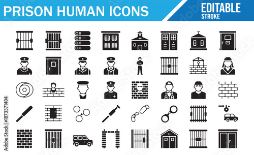 Prison human outline icon set with editable stroke.