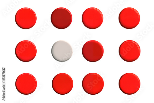 Free Download A grid of fifteen circular buttons with fourteen red ones and one white one in the center on a black background on transparent background - GFXLoad
