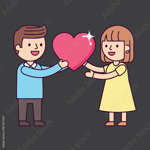 A couple sharing a heart illustration depicting love and connection