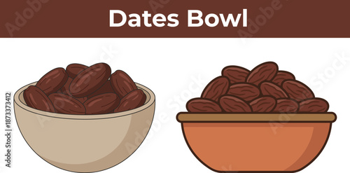 Illustration of two bowls filled with brown dates a healthy snack