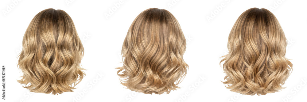 Naklejka premium Set of Three Blonde Wavy Hairstyles from the Back – Oil Paint Style PNG, Perfect for Beauty & Hair Design Concepts
