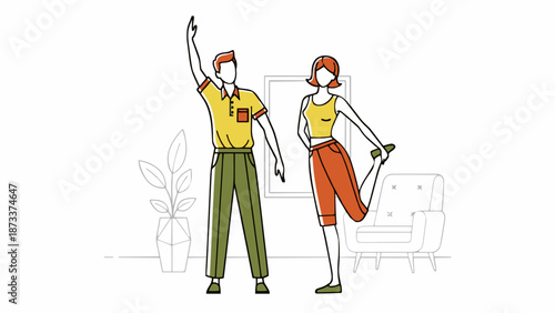 Couple is stretching their bodies isolated on white background.generative ai