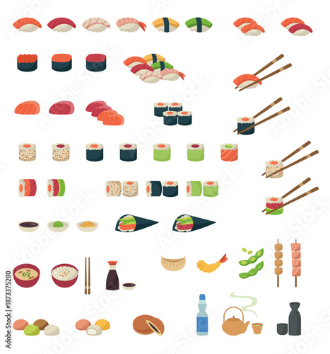 Set of sushi, Japanese food illustration