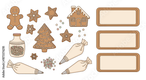 Festive Gingerbread Baking: A collection of whimsical cookie shapes and decorating supplies perfect for holiday crafting, edible gifts, baking projects, and sweet seasonal treats f.