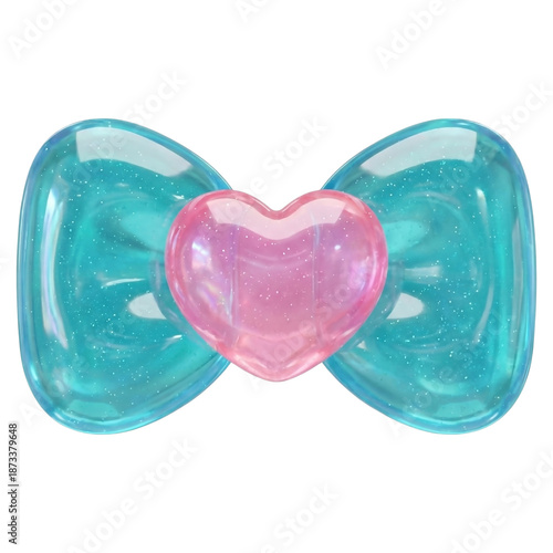 3D Sticker with Heart and Bow Ribbon Illustrations, Cute Kawaii Gift Decoration & Girly Accessory – Perfect for Valentine's Day Present