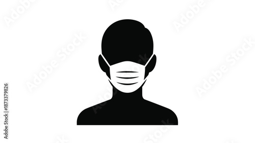 Silhouette of a person wearing a white surgical mask for protection against viruses and pollution, representing healthcare safety and hygiene.