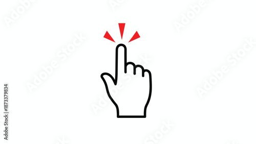 Hand pointer icon with red clicking effect signifies a selection or interactive digital action on white background.