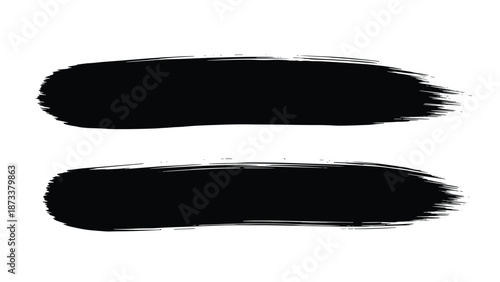 Pair of thick black horizontal ink brush strokes with textured edges for artistic background or lettering space.