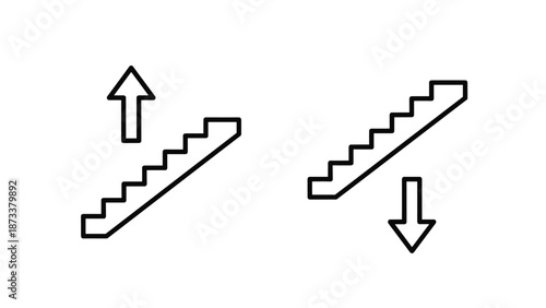Simple outline icons of stairs with arrows pointing up and down for floor navigation and directional information.