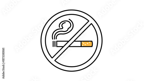No smoking prohibition sign with a lit cigarette and smoke cloud inside a red circle with a diagonal slash.