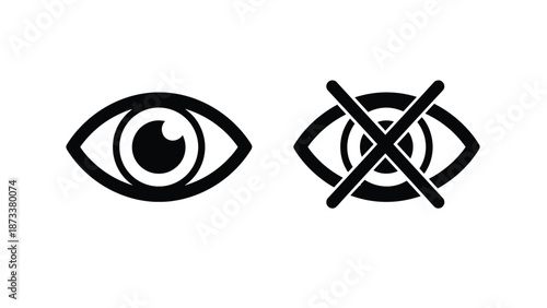 Eye icons showing visibility and hidden status with one open eye and one eye with a cross symbol for privacy settings.