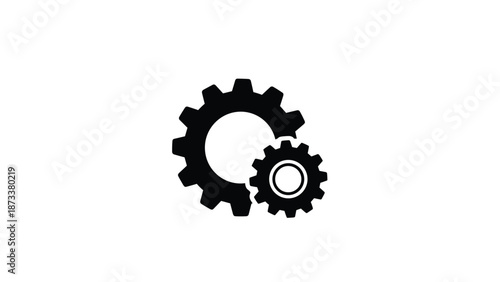 Two interlocking black gear icons of different sizes represent mechanical processes, system settings, or a collaborative teamwork concept.