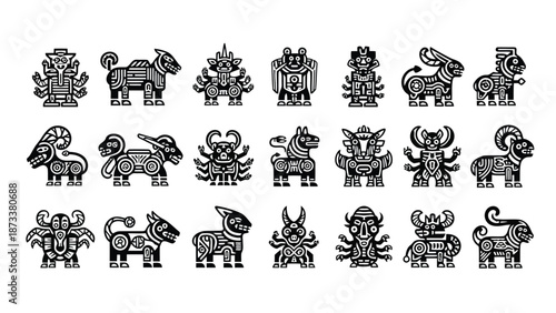 Ancient andean iconography a collection of stylized animal and deity depictions