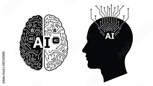 Artificial intelligence concept a human head with a digital brain