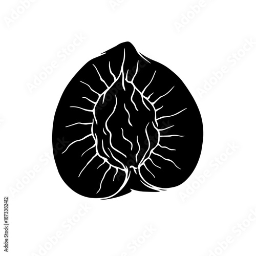 Summer peach silhouette, simple stamps of seasonal fruits. Vector graphics.