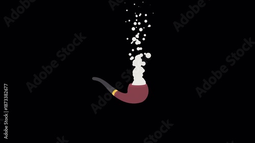 Flat Design Tobacco Pipe with Rising Smoke 2D Animated Motion Graphic.Animated Smoking Pipe.Retro Wooden Pipe with Stylized White Smoke Animation with alpha matte
