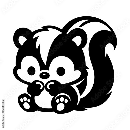 Cute Baby Skunk Cartoon Black and White Illustration for Kids Design, Mascot Character, Stickers and Adorable Animal Art