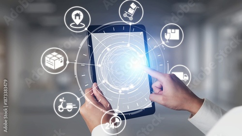 Goods delivery tracking icons show shipping, goods delivery routes, and logistics monitoring. Goods delivery tracking ensures timely goods delivery, secure handling, and accurate tracking. Gist