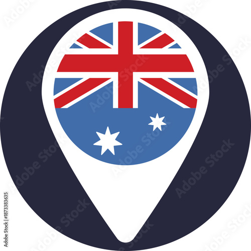 Map pin icon featuring the silhouette of Australia, designed to indicate a specific geographic location within the country.
