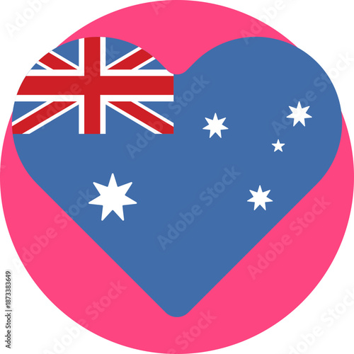 A heart-shaped icon featuring the Australian flag, symbolizing love, pride, or emotional connection to Australia.