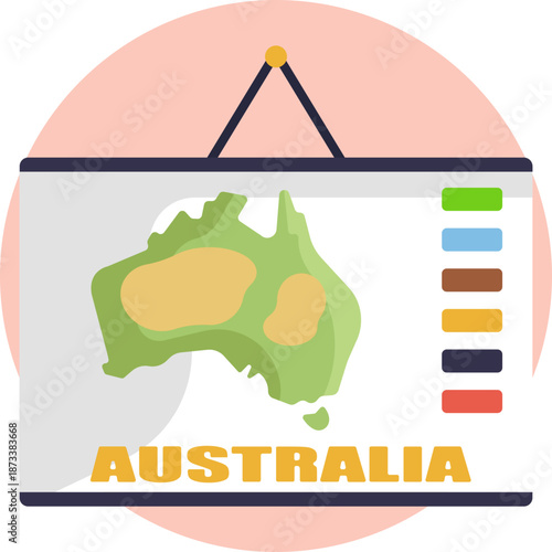 Australia map icon – A simplified outline of the Australian continent, representing the country’s geography and national identity.