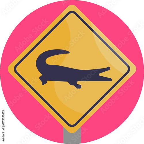 Alligator Sign – A warning symbol indicating the presence of alligators in the area, commonly used near rivers, wetlands, or natural habitats.