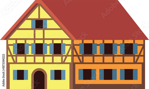 Traditional german half-timbered house architecture featuring wooden beams and red roof representing european village cottage for rural countryside home and old town building culture.
