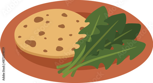 Traditional jewish passover food featuring unleavened matzah bread and green bitter herbs on plate for religious seder holiday meal celebrating freedom and history of symbolic ritual.