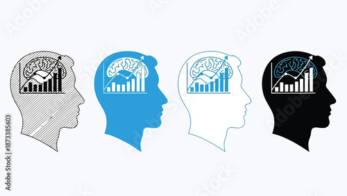 Human profiles displaying brain activity with upward trending graphical representations