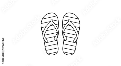 A simple black and white line drawing of a pair of striped flip-flops, representing summer, beach life, and casual footwear.