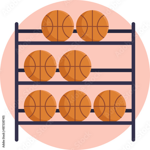Represents a designated space or rack used to store basketballs neatly and efficiently.