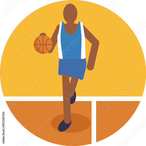 A simplified figure dribbling a basketball, representing an individual actively playing or practicing the sport.