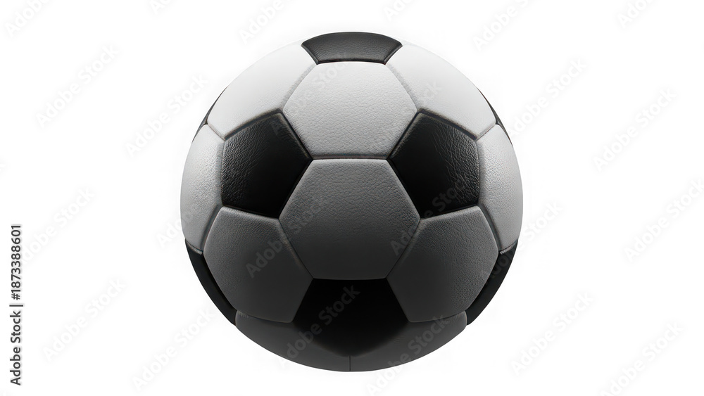 Fototapeta premium Classic Black and White Soccer Ball Isolated on Transparent Background – Realistic 3D Football Sport Equipment Render