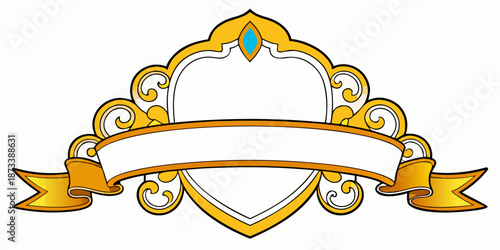 Symmetrical golden ornamental divider with shell motif, vector