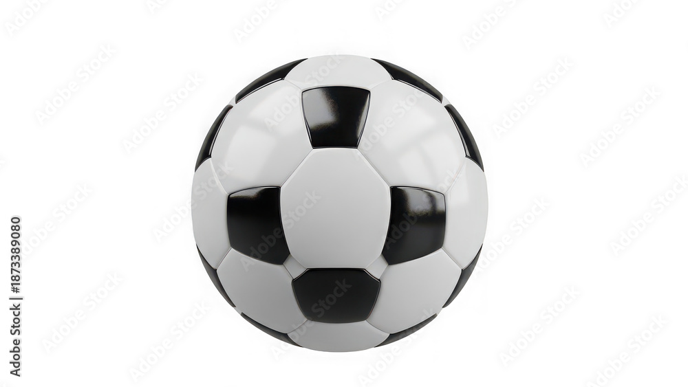 Fototapeta premium Classic Black and White Soccer Ball Isolated on Transparent Background – Realistic 3D Football Sport Equipment Render