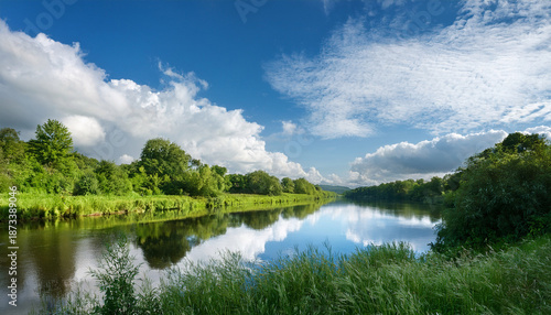 Serene Landscape Featuring A Tranquil River Reflecting Soft Clouds And Lush Greenery Creating A Peaceful Atmosphere In Nature S Embrace Ideal For Relaxation And Contemplation