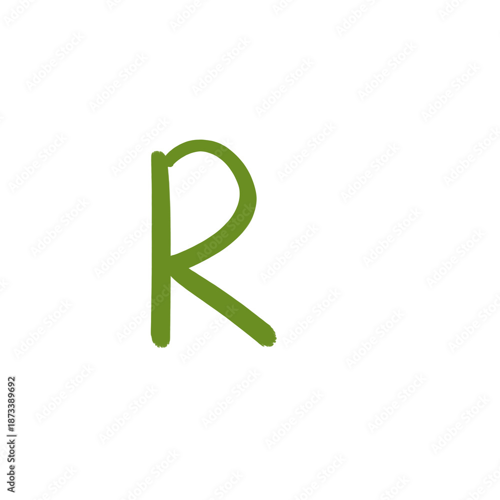 Obraz premium Hand drawn letter R, olive green brush doodle alphabet isolated on transparent background