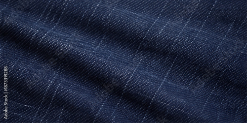 A closeup of dark blue denim fabric reveals a rough cotton textile material with a grunge texture, creating a deep blue jeans pattern perfect for a fashion backdrop or wallpaper surface